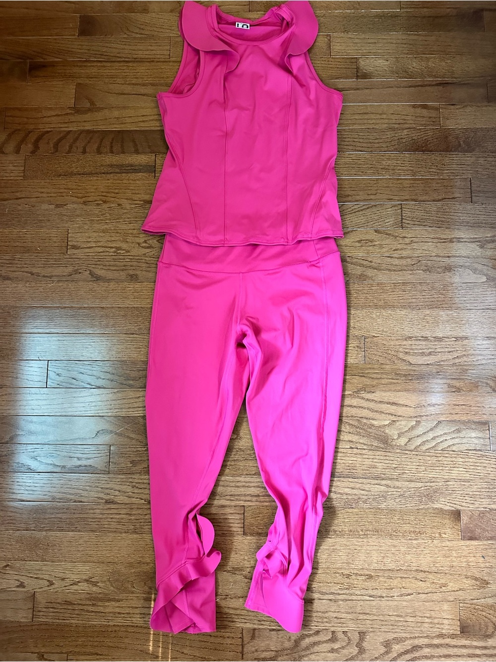 Bright Pink Ruffle-Hem Capri Set - Sleeveless Top and Cropped Pants